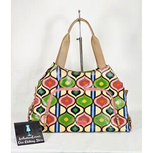 Franco Sarto Women's Multicolor Retro Hippy Vinyl Patterned Tote Large 065